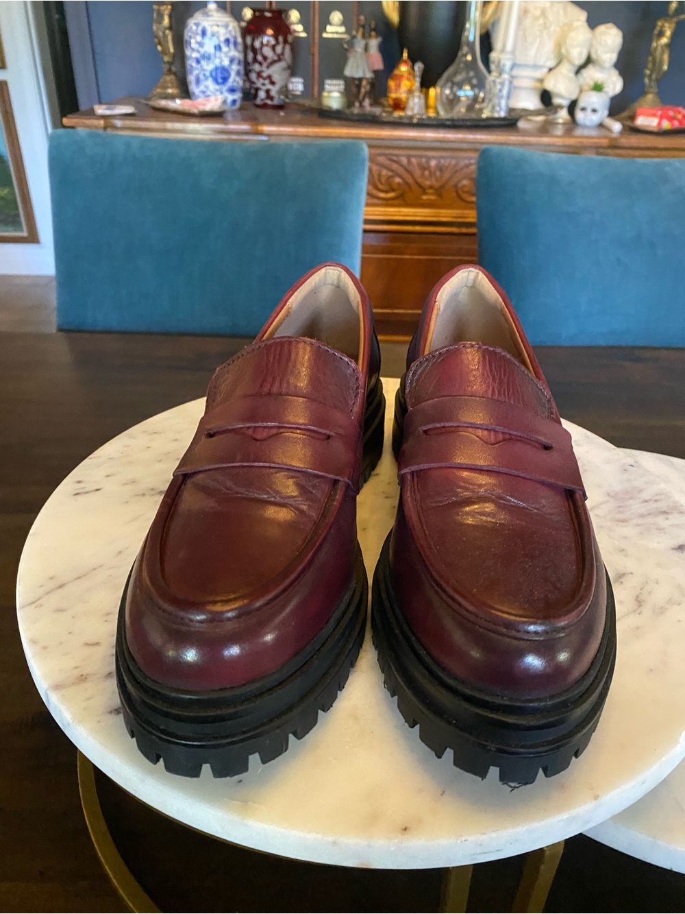 Miz Mooz Women’s Burgundy Leather Lug-Sole Loafers